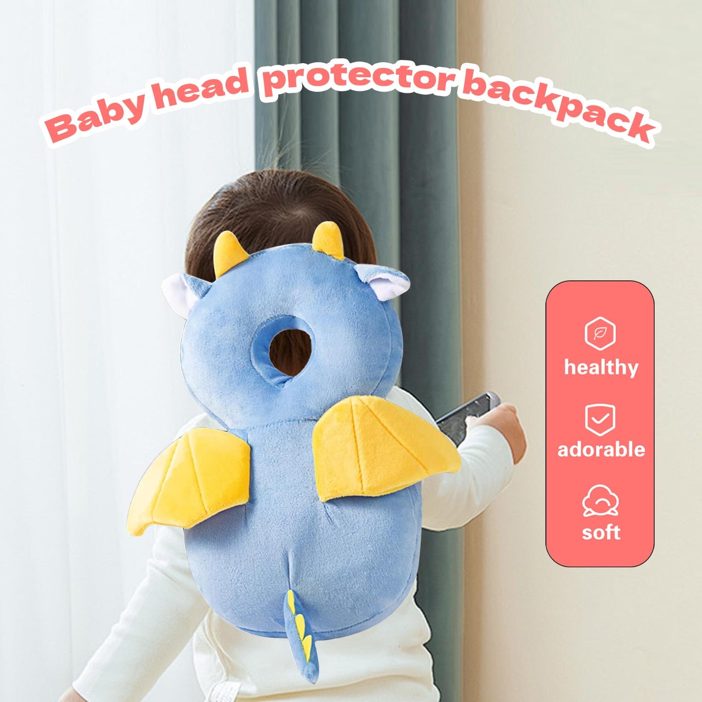 Grnstf Baby Toddler Head Protector, Baby Head Protection Backpack, Adjustable(Little Dragon)