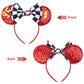 Razko Sequin Minnie Ears Headband, Glitter Red Lightning Mouse Ears With Bow, Park Princess Ears For Women, Girls, And Kids (Car