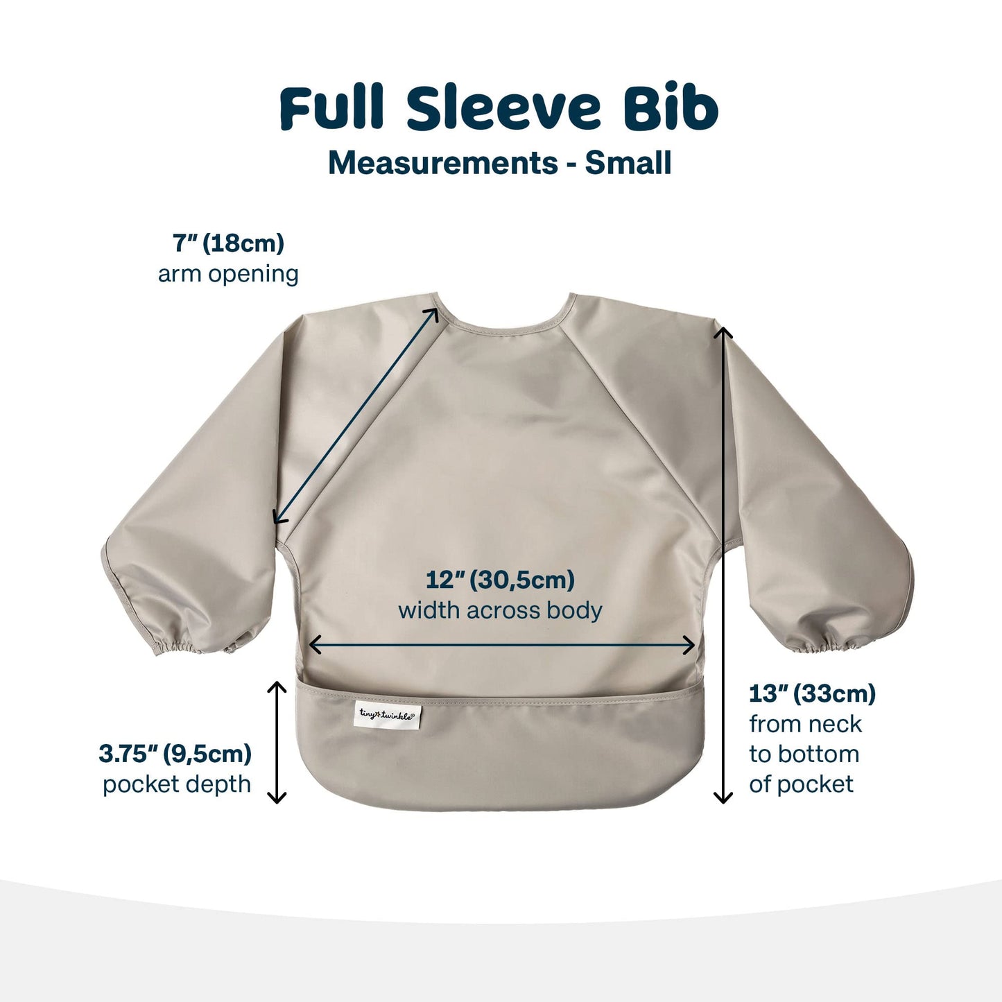 Tiny Twinkle Mess Proof Baby Bib, 2 Pack Long Sleeve Bib Outfit, Waterproof Bibs For Toddlers, Machine Washable, Tug Proof (Grey