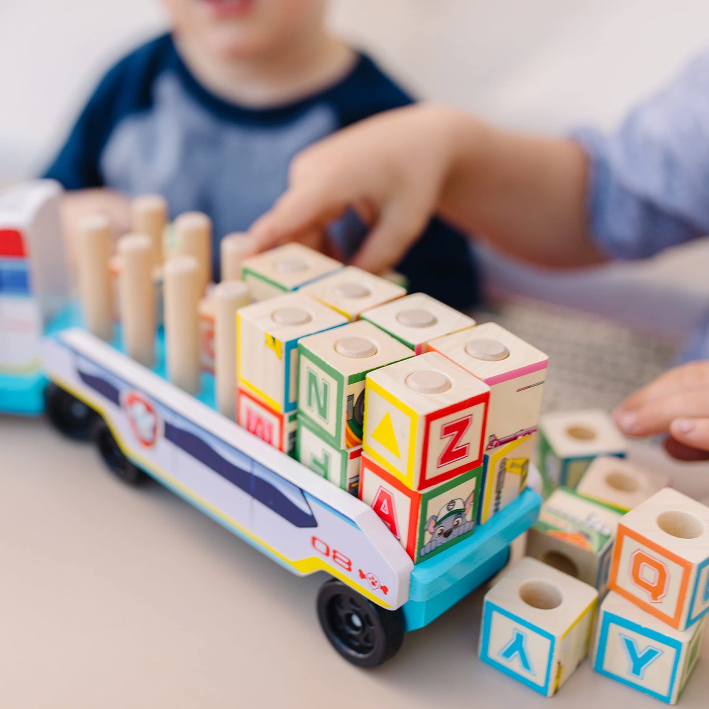 Melissa & Doug PAW Patrol Wooden ABC Block Truck (33 Pieces) - Sort And Stack Toys, Alphabet Blocks For Toddlers, Vehicle Toys F