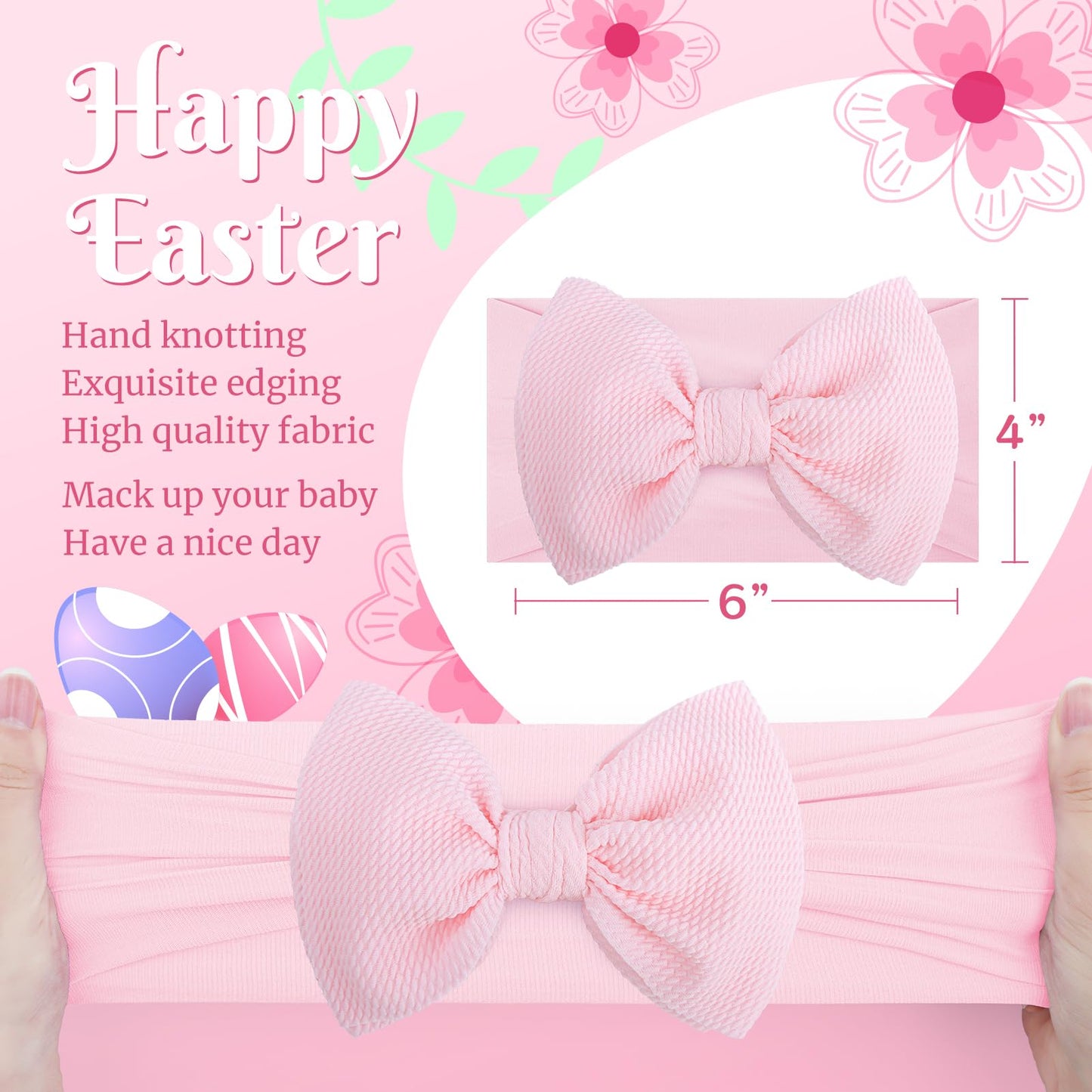 Oneninedream 6Easter Baby Bows Rabbit Egg Bows For Girls Newborn Easter Bunny Ears Hairbands Elastic Nylon Bows Headbands Easter