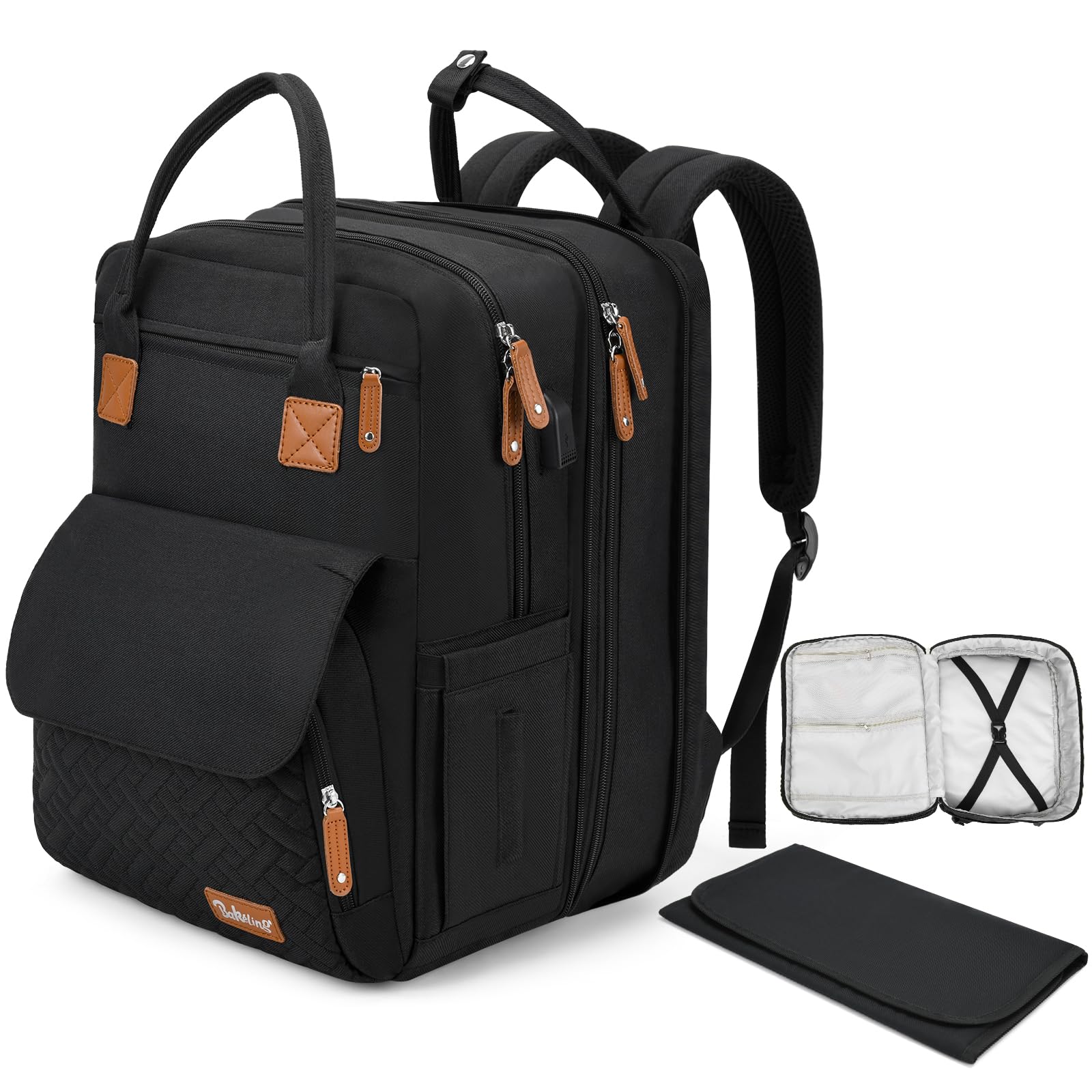Bakeling 16 in 1 Baby Diaper Bag Backpack, Multifunctional Travel Twin Diaper Bag Backpack with Portable Changing Pad and USB Ch