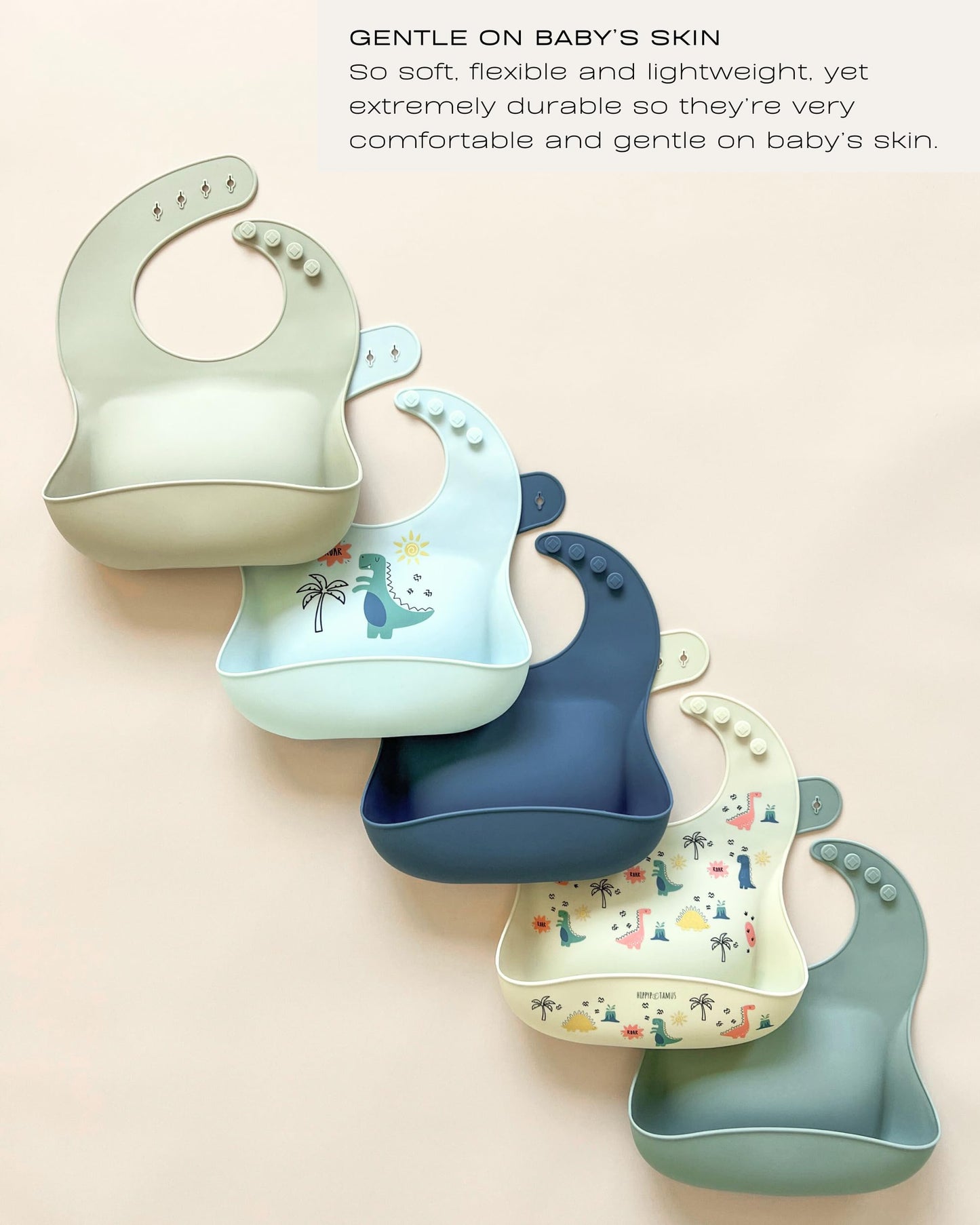 Hippypotamus Silicone Baby Bibs - Soft Waterproof Bibs For Babies & Toddlers (2, Dinosaur)