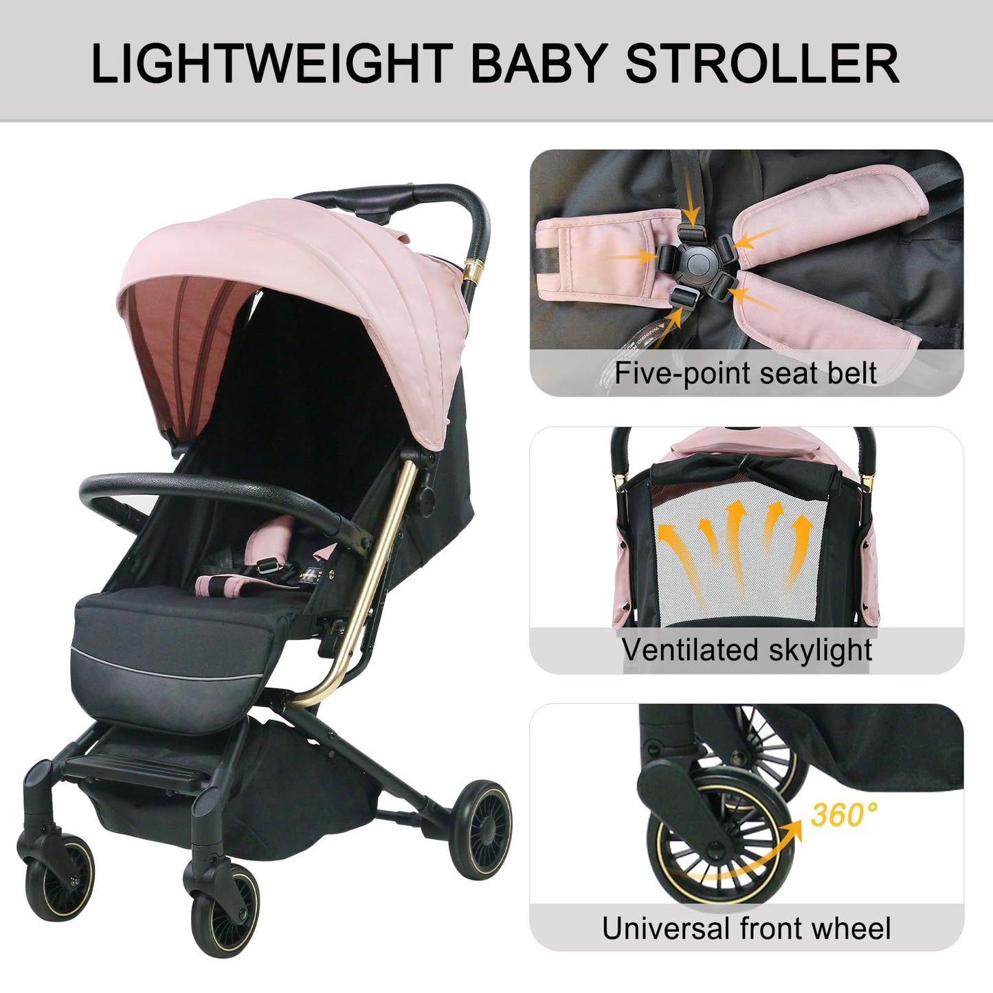 Lightweight Baby Stroller,Ultra Compact & Airplane-Friendly Travel Stroller, One-Handed Folding For Toddler, Only 13Lbs,With Sle