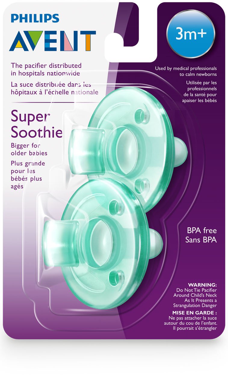 Philips Avent Super Soothie Pacifier, Green, 3+ Months, 2 Pack, Scf192/05