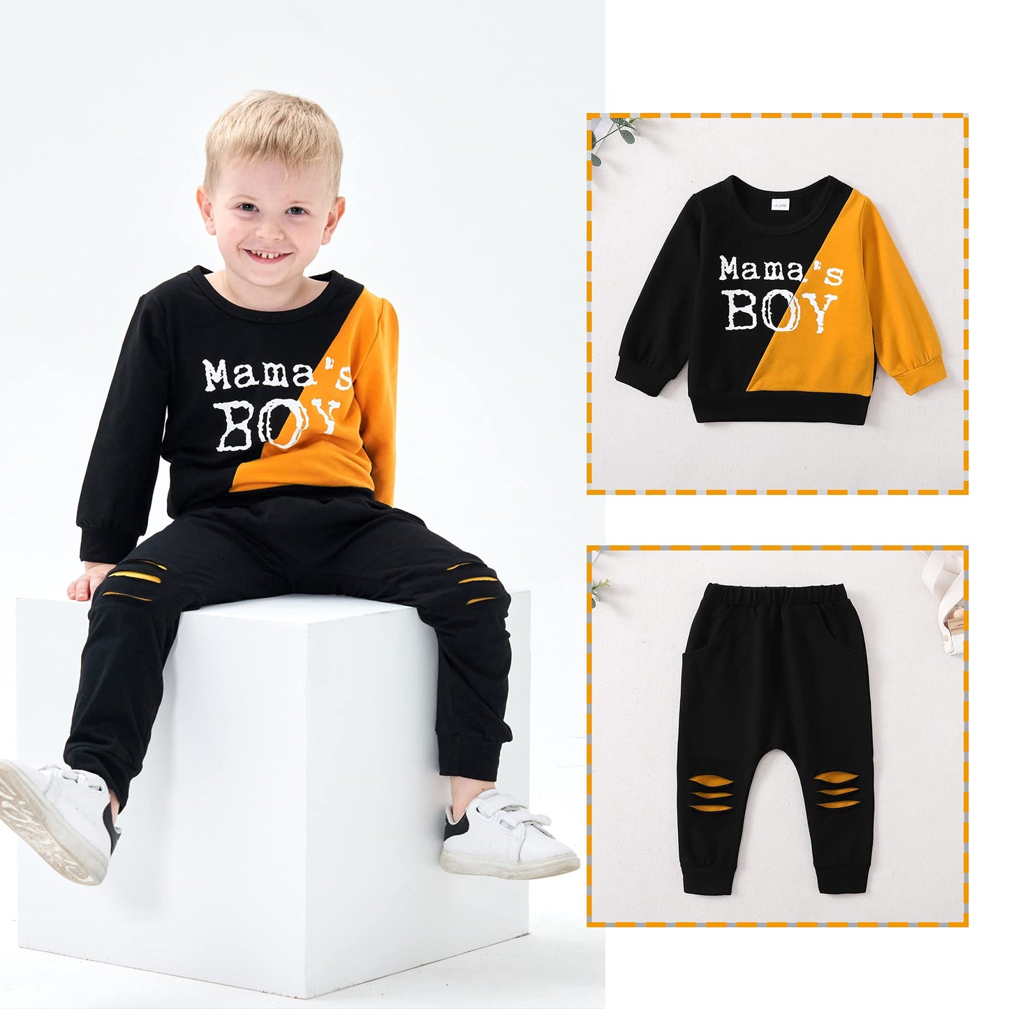 3T Boy Clothes 2T Toddler Boy Clothes Fall Winter Outfits Cotton Color Block Sweatshirt Long Pants Cute Baby Boys Clothes Set 2