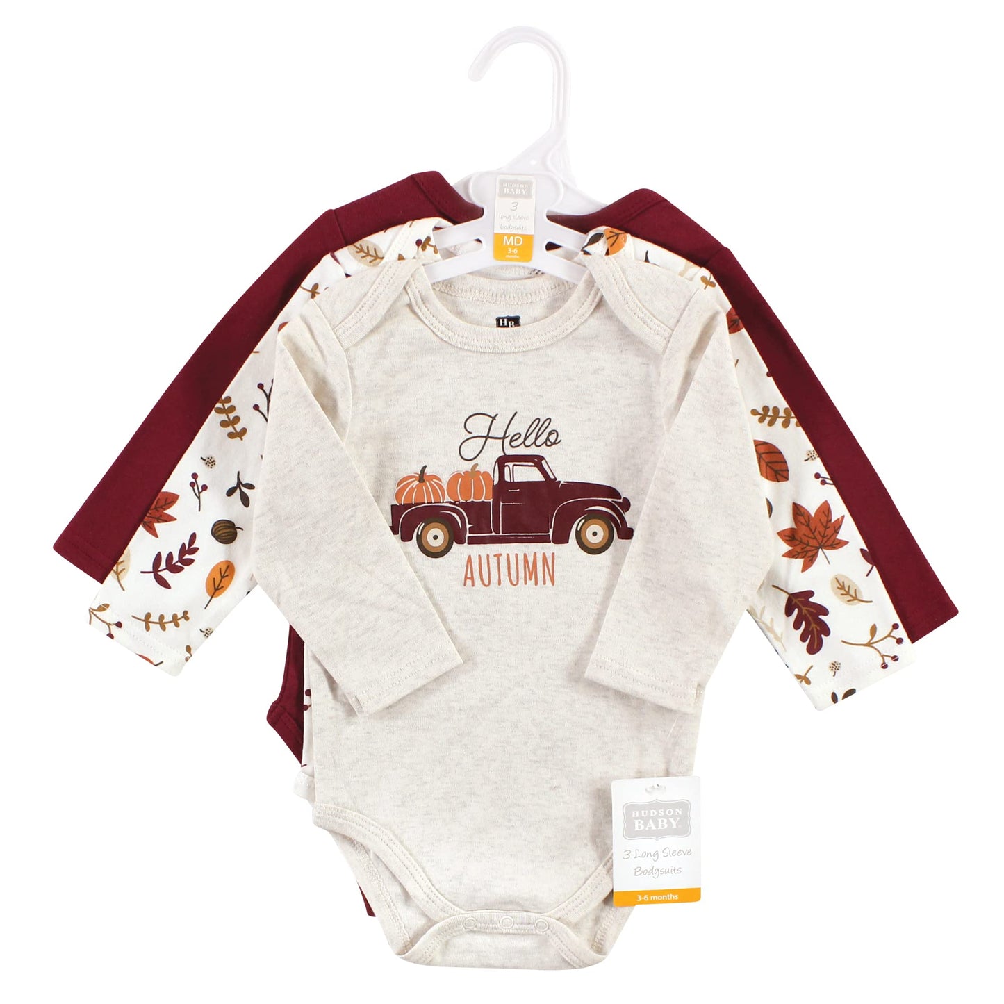 Hudson Baby Girls Bodysuits Unisex Cotton Long-Sleeve Hello Autumn, 6-9 Months, Hello Autumn, 6-9 Months Us