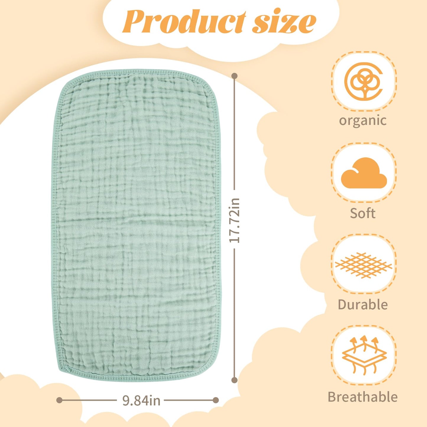 Migiol Baby Burp Cloth 100% Cotton Newborn Cotton Muslin Burp Cloth 10X20 Inches (Green 6 Pieces)