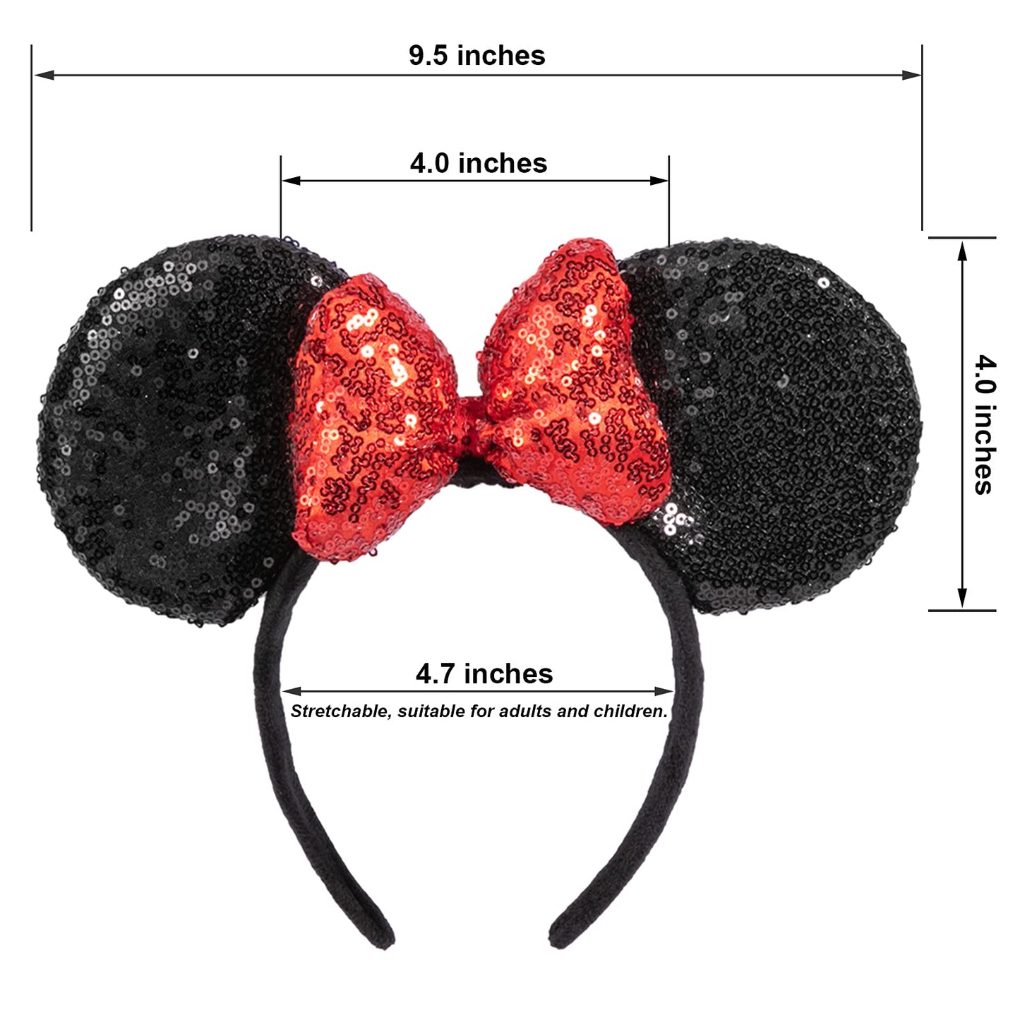 Chuangqi Mouse Ears Shiny Headband 3D Bow (Pack Of 2), Double-Sided Sequins Hair Band For Birthday Party Holiday Dress Up, Amuse
