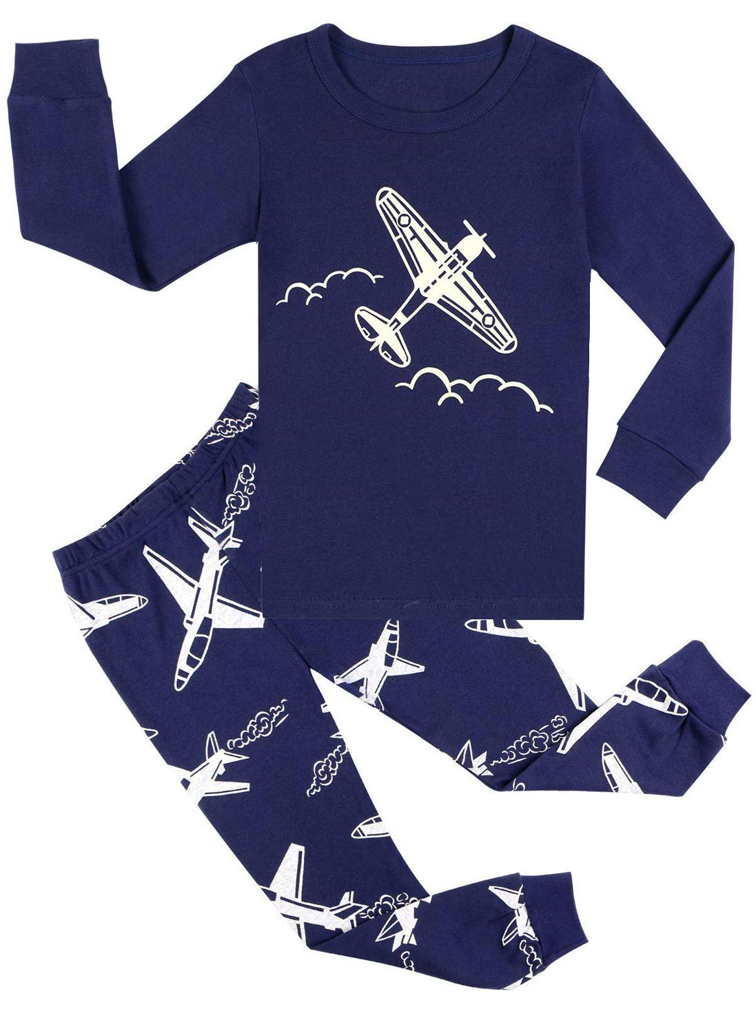 Little Hand Toddler Boys Long Sleeve Pajama Glow In The Dark Plane Kids Cute Pj Sets 100% Cotton 3 4 T