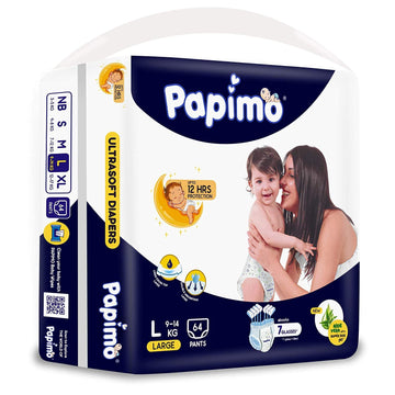 Papimo Baby Diaper Pants, L(64 Count)