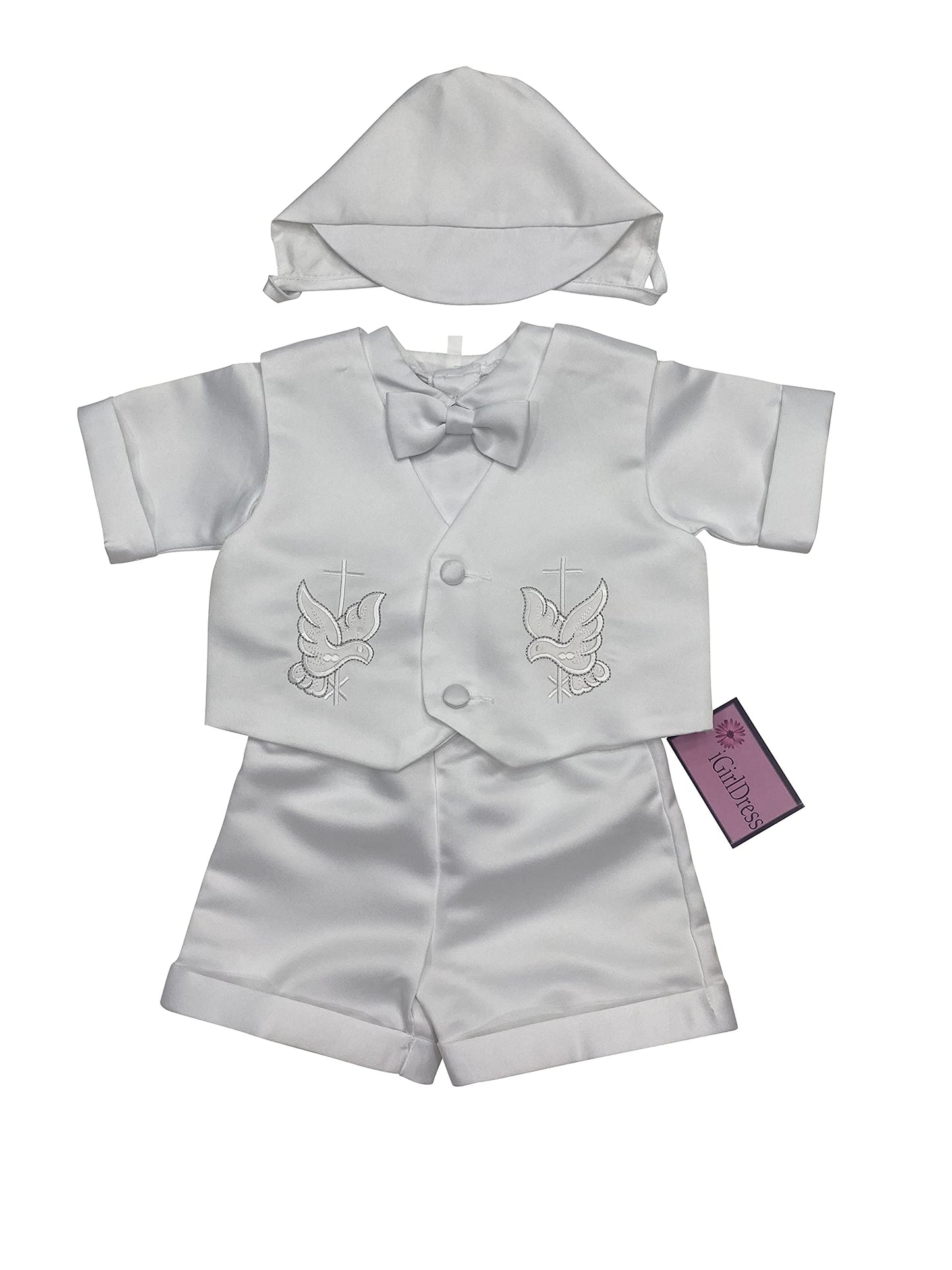Igirldress Baby Toddler Boys Christening Short Sleeve Set 6-12Mos White
