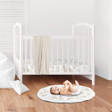 Sweet Jojo Designs Leaf Boy Or Girl Baby Playmat Tummy Time Infant Play Mat - Gender Neutral Floral Ivory Beige Taupe And White