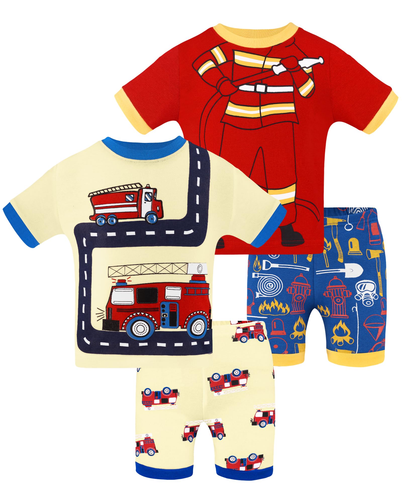 Daughter Queen Boys Pajamas 18-24 Months Summer Pjs Fire Truck Pj Sets Baby Toddler Firefighter Short Sleeve Jammies Fire Engine