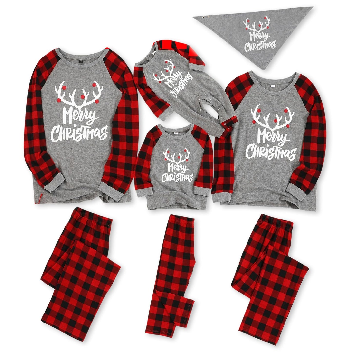 Iffei Matching Family Pajamas Sets Christmas Pj 'S With Letter And Plaid Printed Long Sleeve Tee And Bottom Loungewear 3-6M Grey