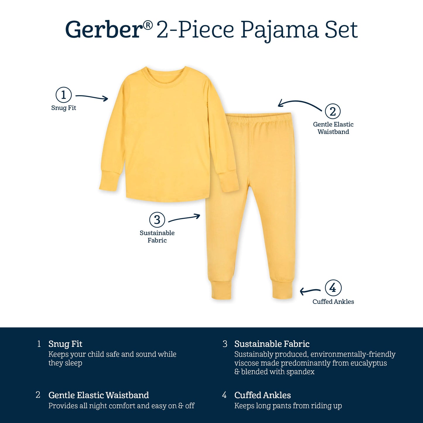 Gerber Unisex Baby Toddler Buttery-Soft 2-Piece Snug Fit With Viscose Made Eucalyptus Pajama Set, Honey, 5T Us