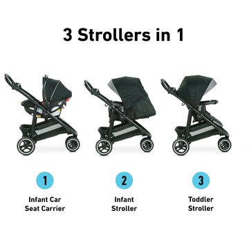 Graco Modes 3 Lite Platinum Travel System With Adjustable Reversible Seat, One Hand Fold, Lightweight Frame, And Snugride Snuglo
