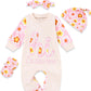 Rcpatern Born Baby Girl Clothes Letter Print Romper Jumpsuits 4Pcs Clothing Set Cute Infant Outfit Born Infant Girls Apricot