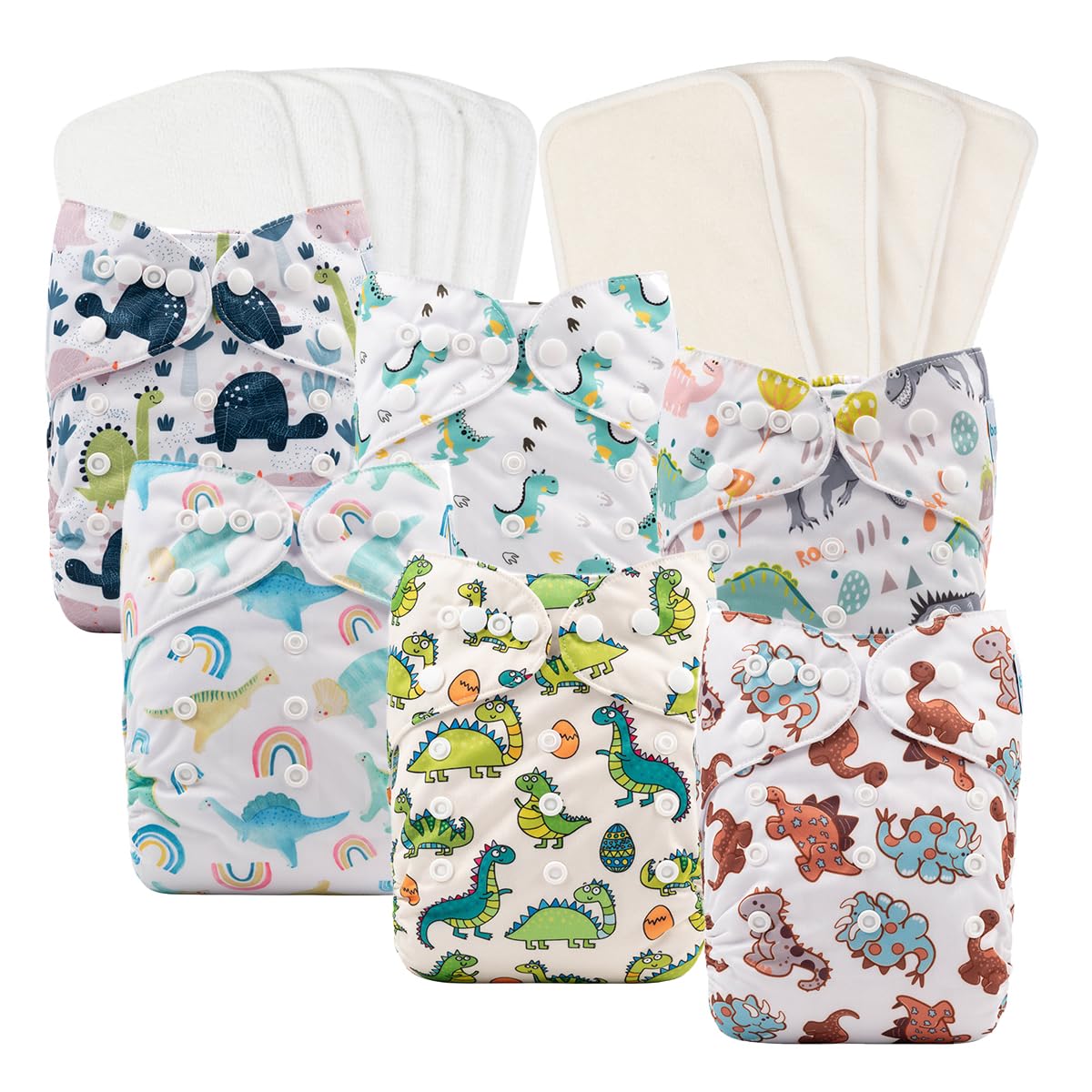 Babygoal Reusable Neutral Cloth Diapers 6 Pack with 10pcs Inserts, One Size Adjustable Washable Pocket Nappy Covers for Baby Boy