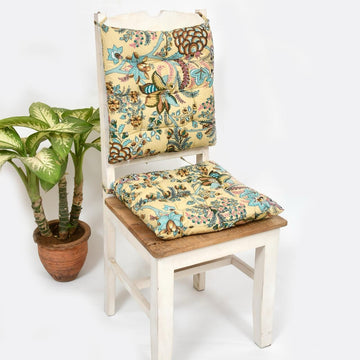 TIQH Cotton Printed Chair Pads/Chair Cushion/Back Support/Seat Cushion with Ties and Handmade Quilting (Set of 2) (Pattern 01)