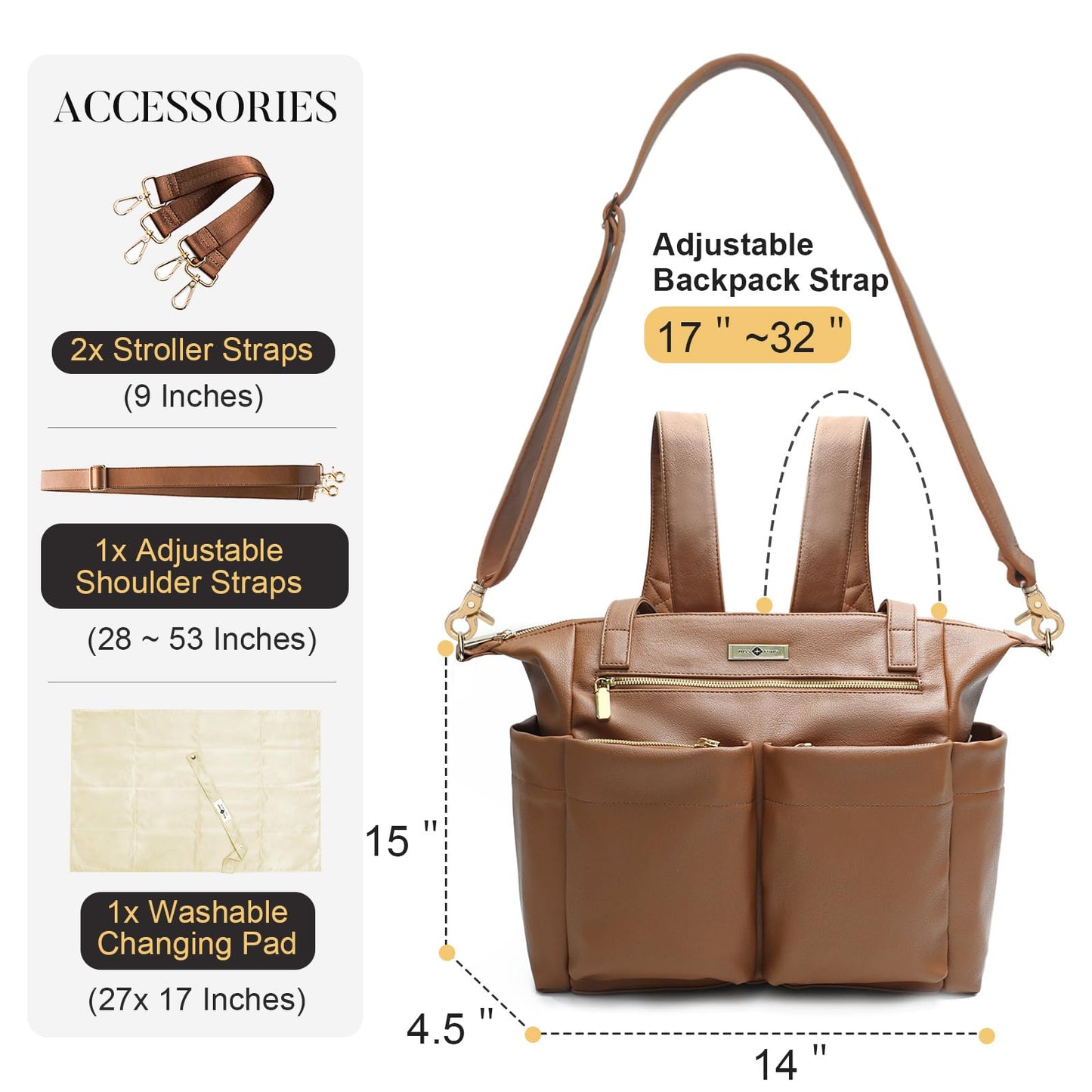 Miss Fong Diaper Bag Tote Leather Diaper Bag Backpack Large Tote Bag,Baby Diaper Bag For Women,Diaper Bag Purse With 11 Diaper B