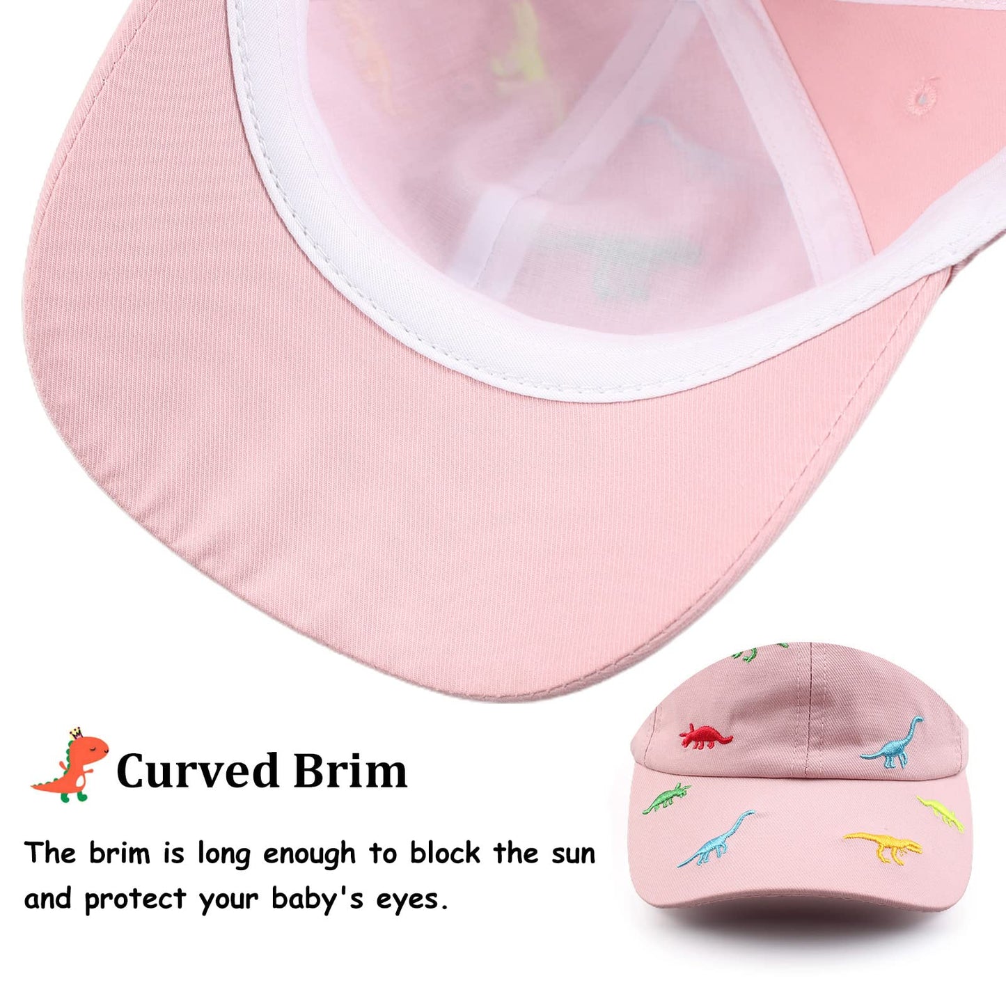 Bamery Toddler Baseball Hat For Boys&Girls Baby Baseball Cap Embroidery Dinosaur Kids Hat For 2-6T (Dinosaur Pink, 2-6T)