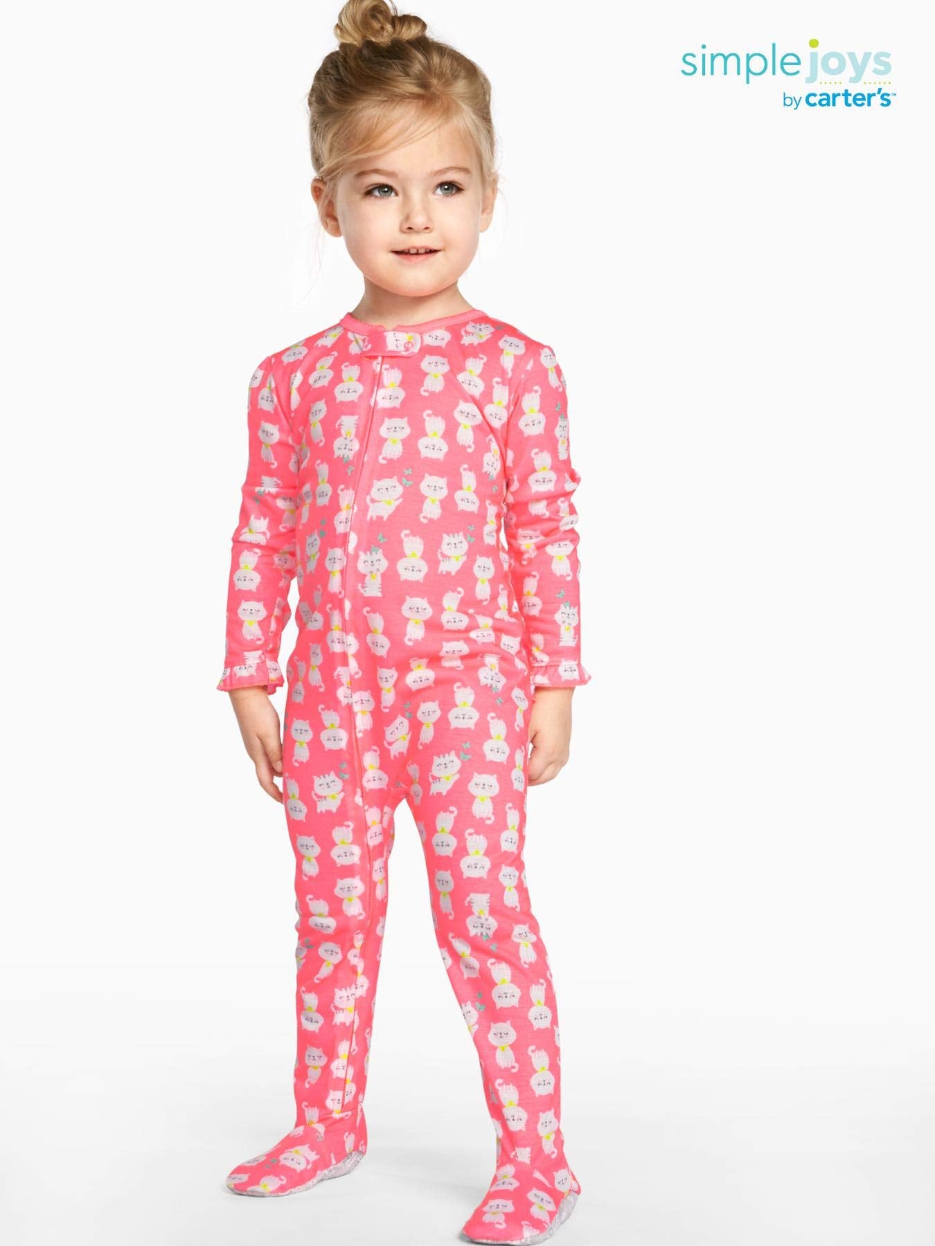 Simple Joys by Carters Baby Girls 3-Pack Loose Fit, Light Weight Polyester Footed Pajamas, Fairy/Butterfly/Kitty, 24 Months