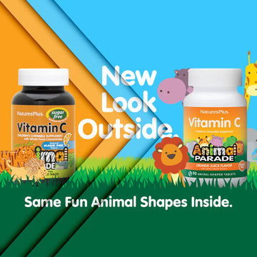 Natures Plus Animal Parade Sugar-Free Children'S Vitamin C, Natural Orange Juice Flavor - 90 Chewable Animal Shaped Tablets - Im