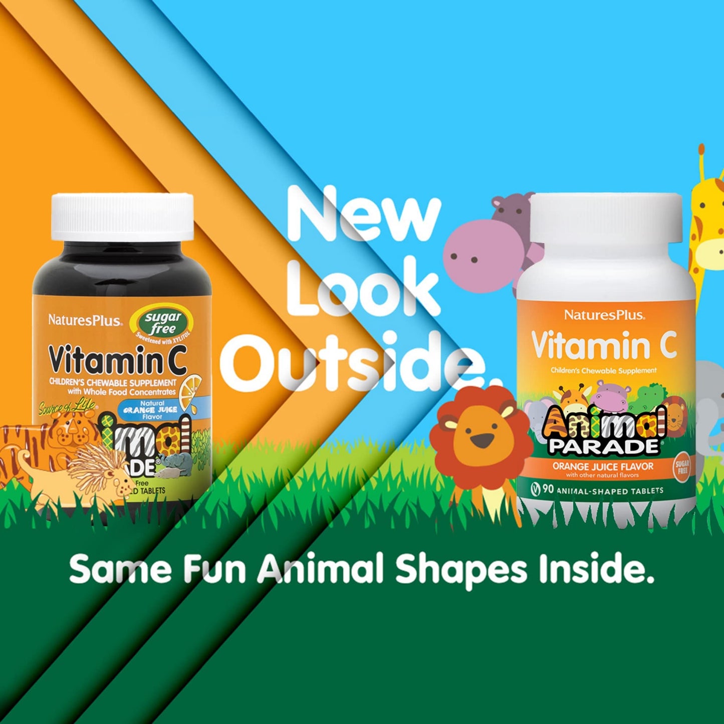 Naturesplus Animal Parade Sugar-Free Children'S Vitamin C, Natural Orange Juice Flavor - 90 Chewable Animal Shaped Tablets, Pack