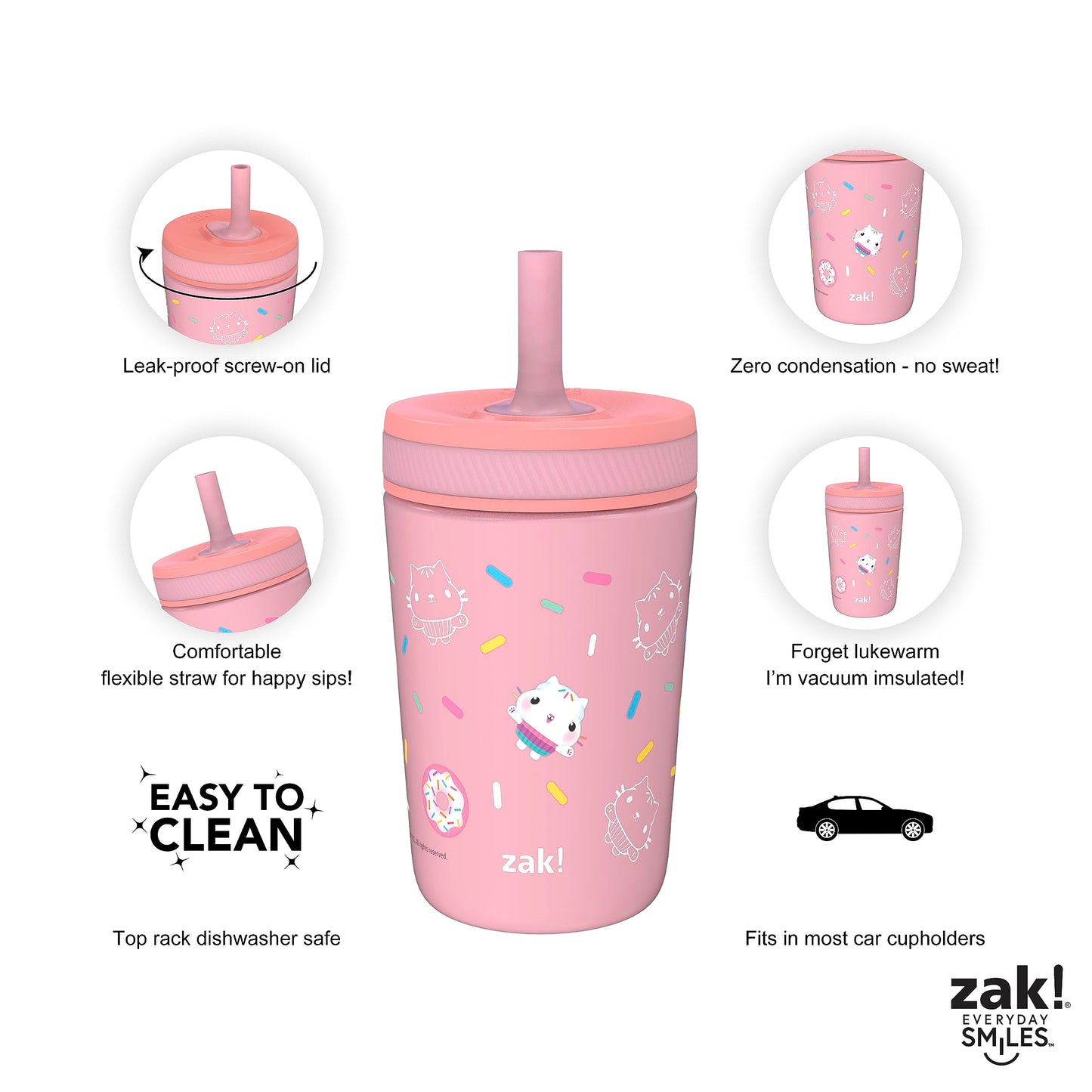Zak Designs Dreamworks Gabby'S Dollhouse Kelso Toddler Cups For Travel Or At Home, 12Oz Vacuum Insulated Stainless Steel Sippy C