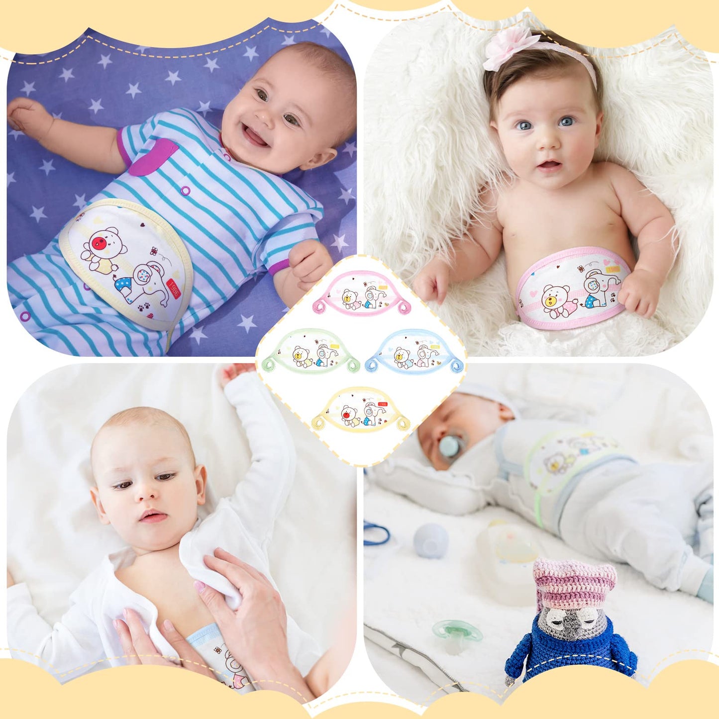 8 Pcs Newborn Infant Belly Wrap Comfort Cotton Umbilical Cord Cover Band Cartoon Soft Baby Belly Band Newborn Navel Belt for Pro