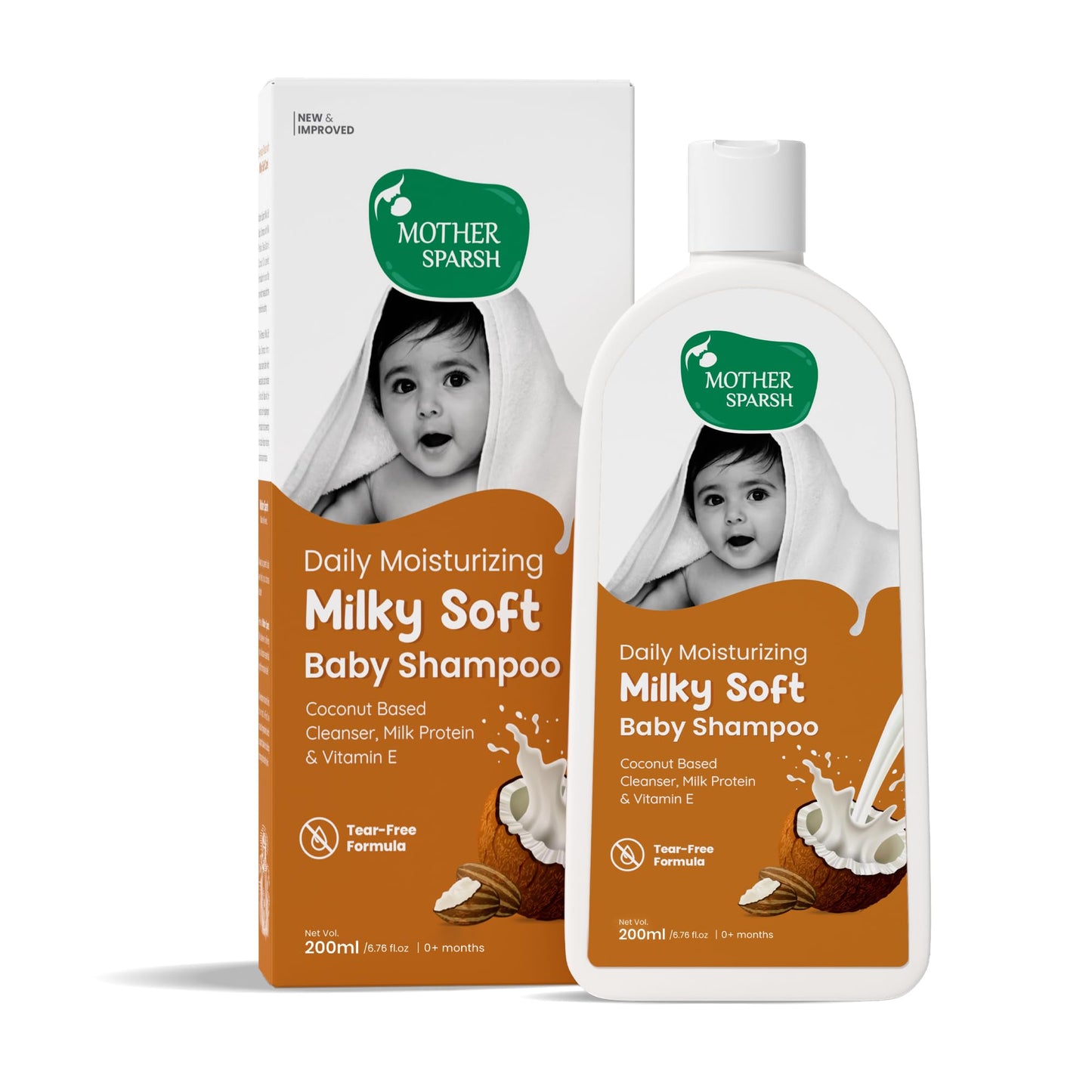 Mother Sparsh Milky Soft Baby Shampoo  200Ml | For Daily Moisturizing | Tear Free Formula With Milk Protein, Vitamin E & Coconu