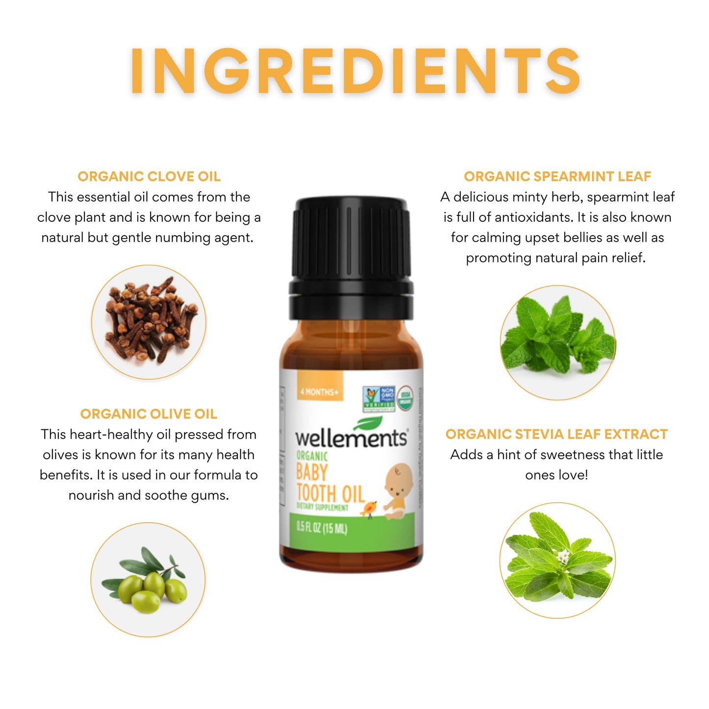 Wellements Organic Baby Tooth Oil | Soothing Massage Oil For Tiny Gums, Helps Make Teething Happy, Made With Safe And Effective