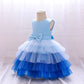 Flower Baby Girl Lace Dress Toddler Tulle Sleeveless Bow Princess Party Wedding Pageant Bridesmaid (Blue.12-24 Months)