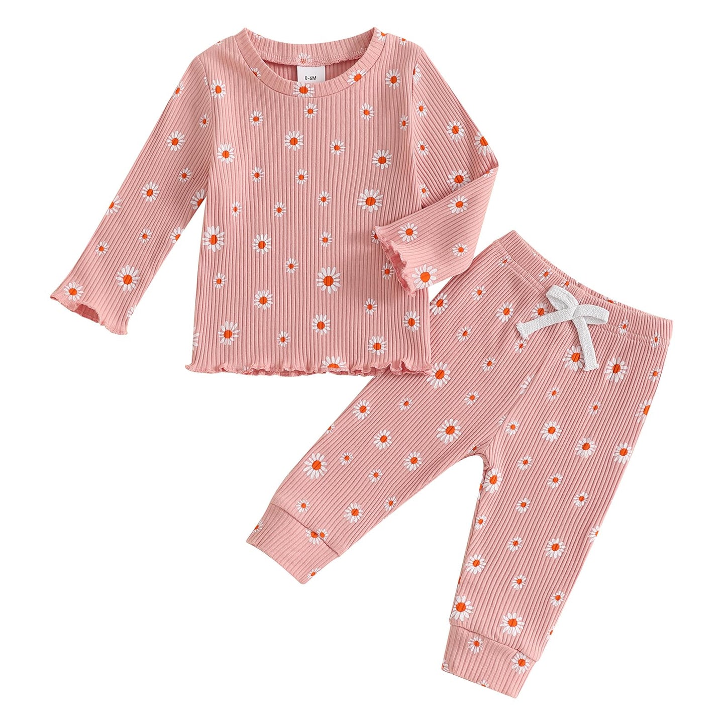 Baby Girl Fall Clothes Set Floral Print Long Sleeve Tops Pants Cute Infant Toddler Outfits 6 12 18 24 Months 2T (Daisy Pink, 18-
