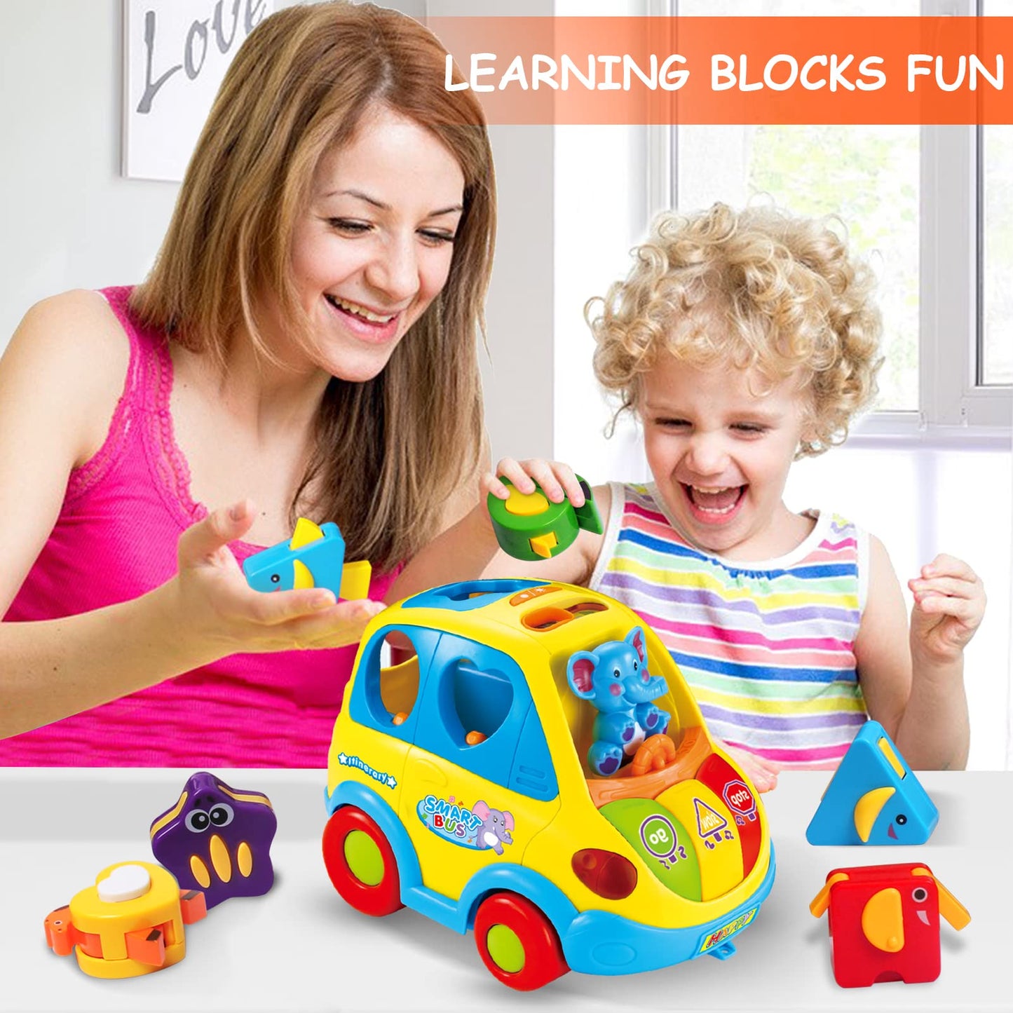 Baby Toys for 1 Year Old Boy Girl Gift Musical Bus Baby Toys 6-12 12-18 Months Toddler Toys Early Learning Montessori Toys for 1