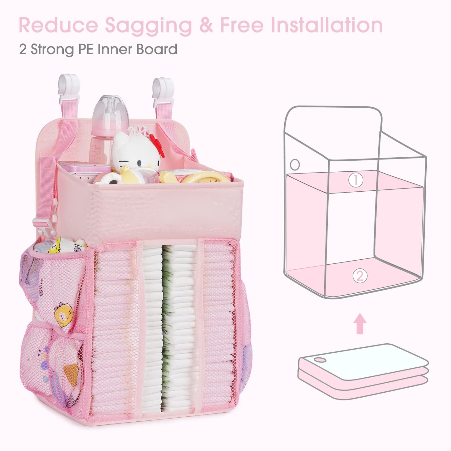 Maliton Hanging Diaper Caddy Nursery Caddy Organizer For Playard, Wall Or Crib, Diaper Stacker With Baby Essentials Storage