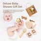 New Born Baby Gift Basket, Baby Boys Girls Shower Gifts With Wooden Lion Rattle, 6Pcs New Born Essentials Bath Set With Baby Bru
