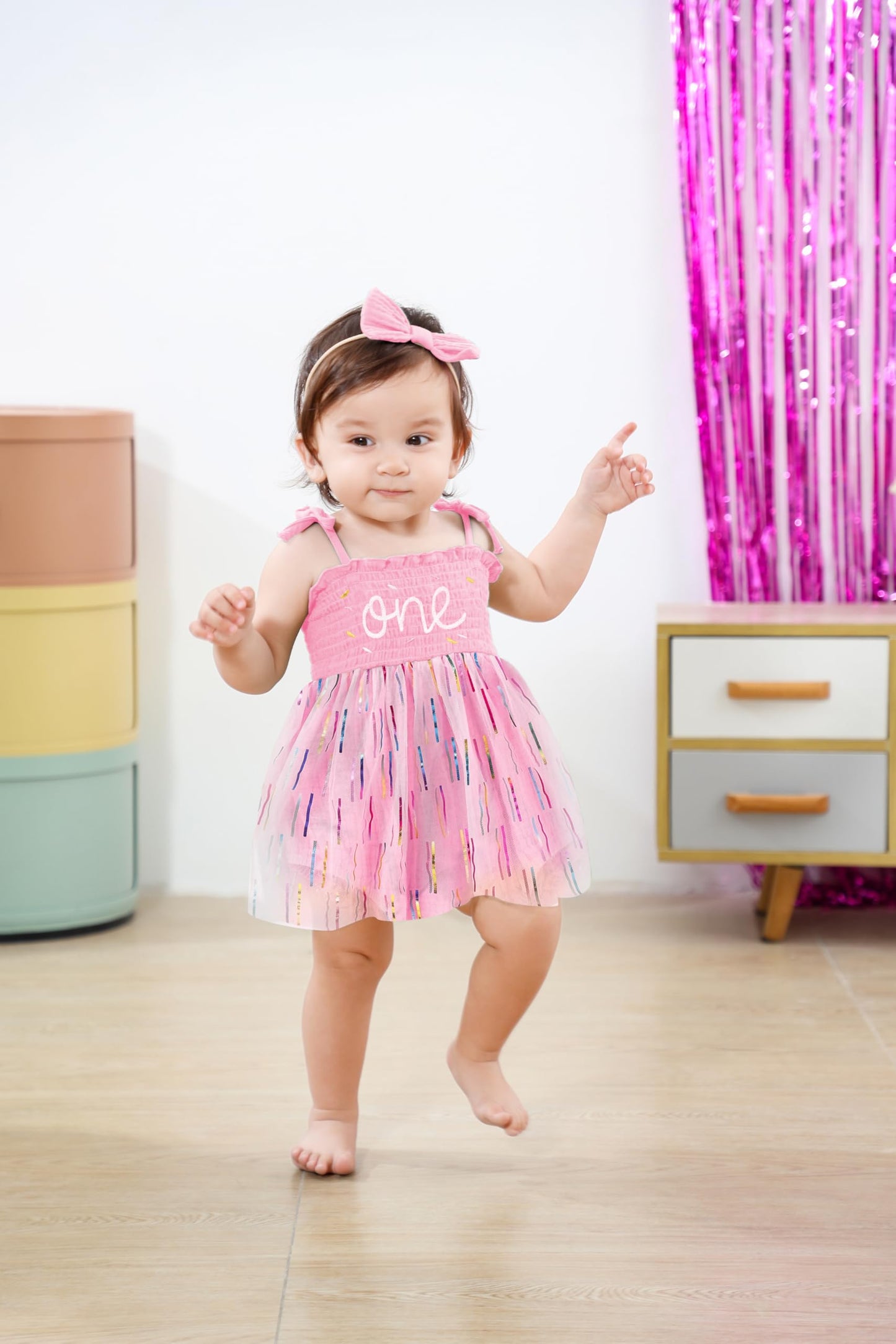 Titkkop Baby Girl 1St Birthday Clothes One Year Old Tulle Romper Sleeveless Bodysuit Cake Smash Outfits(Pink2,12-18M)