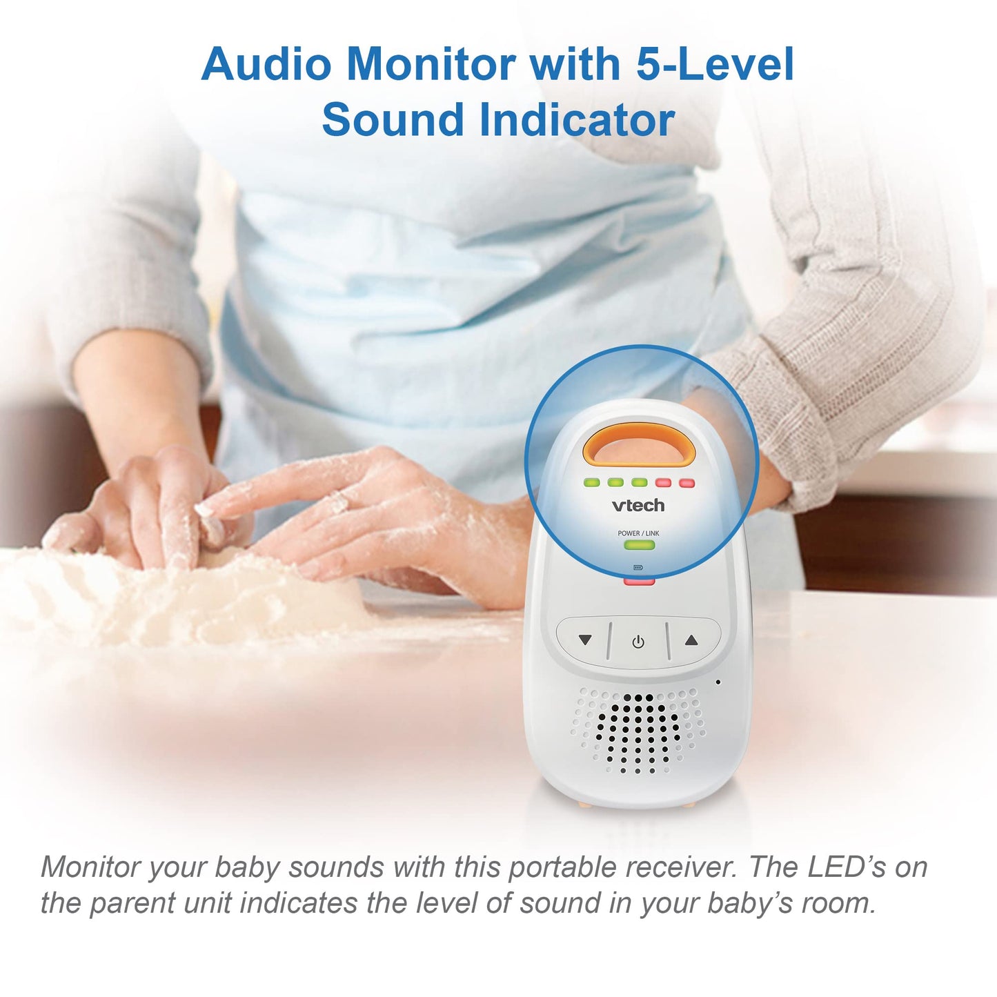 Vtech Dm1411 Audio Baby Monitor & Portable Soother Dual-Unit Rechargeable Battery, Long Range, Soft-Glow Night Light, Soothing S