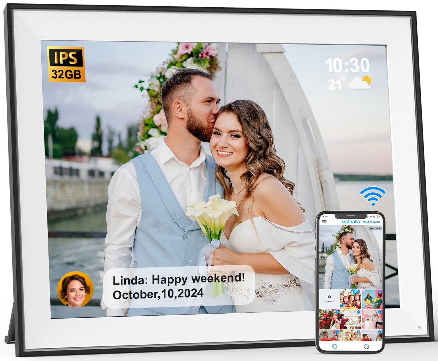 Large-Digital-Photo-Frame 17 Digital Picture Album - Smart Photo Frame with Touch Screen, 32GB, Light Sensor, Send Pictures or V