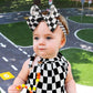 Yanjie 5' Checkered Hair Bow Black And White Bow Racing Checkered Flag Hair Bow Elastic Plaid Bow Headband Hair Accessories For