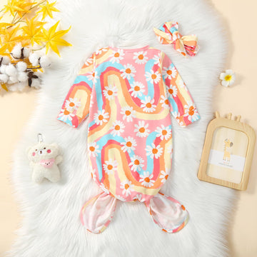Infant Newborn Baby Girls Floral Sleep Gown Headband Sleepwear Romper Sleeping Bags Outfits (0-3 Months,Floral&Rainbow)