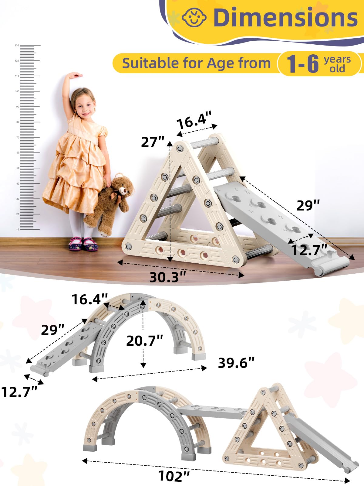 Vbaby Pikler Triangle Set 9 In 1, Toddler Climbing Toys Indoor, Plastic Montessori Climbing Set, Kids Climbing Toys With Ramp, A