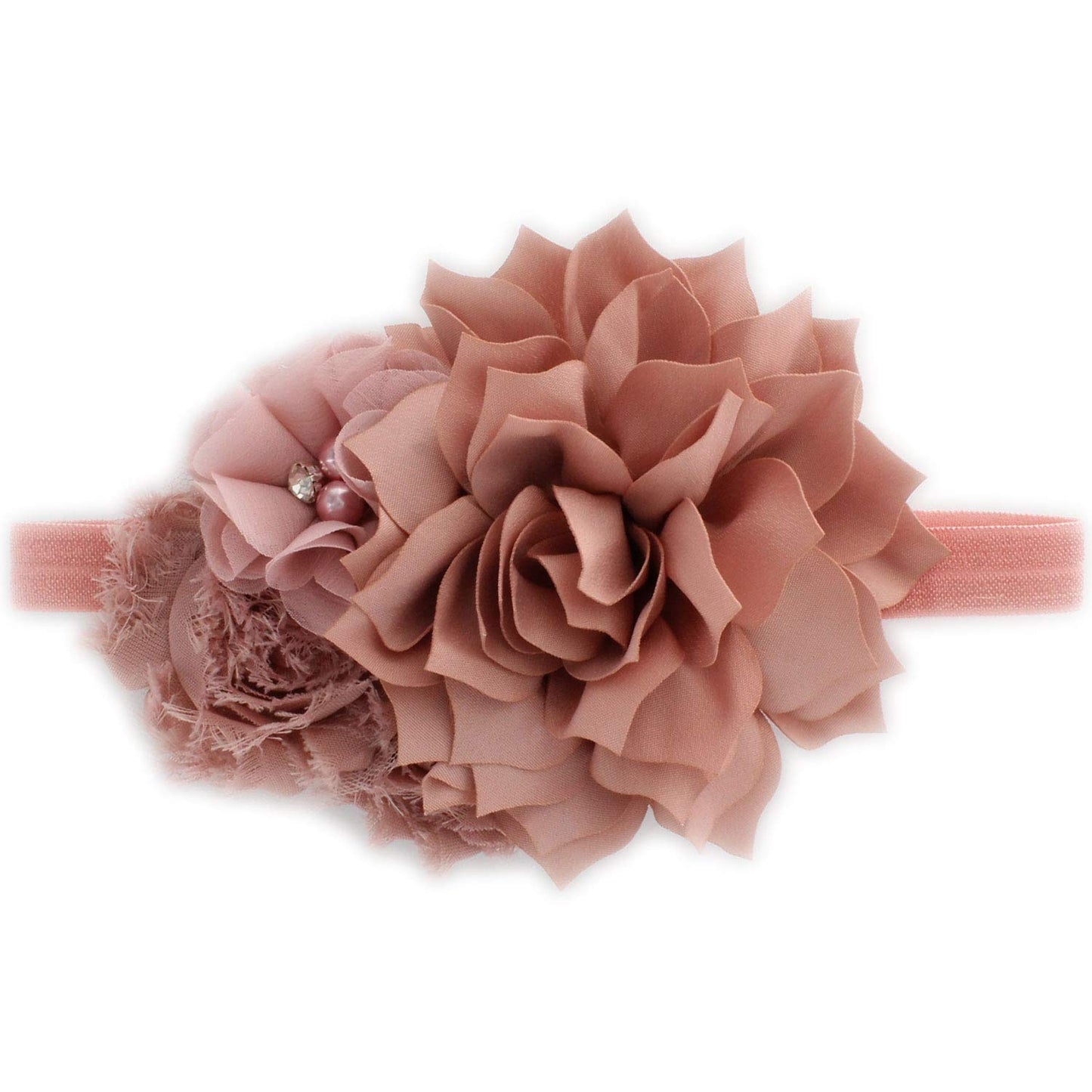My Lello Headband Shabby Fabric Flower Cluster Baby - Infant - Toddler - Girl Stretchy Elastic Dusty Rose