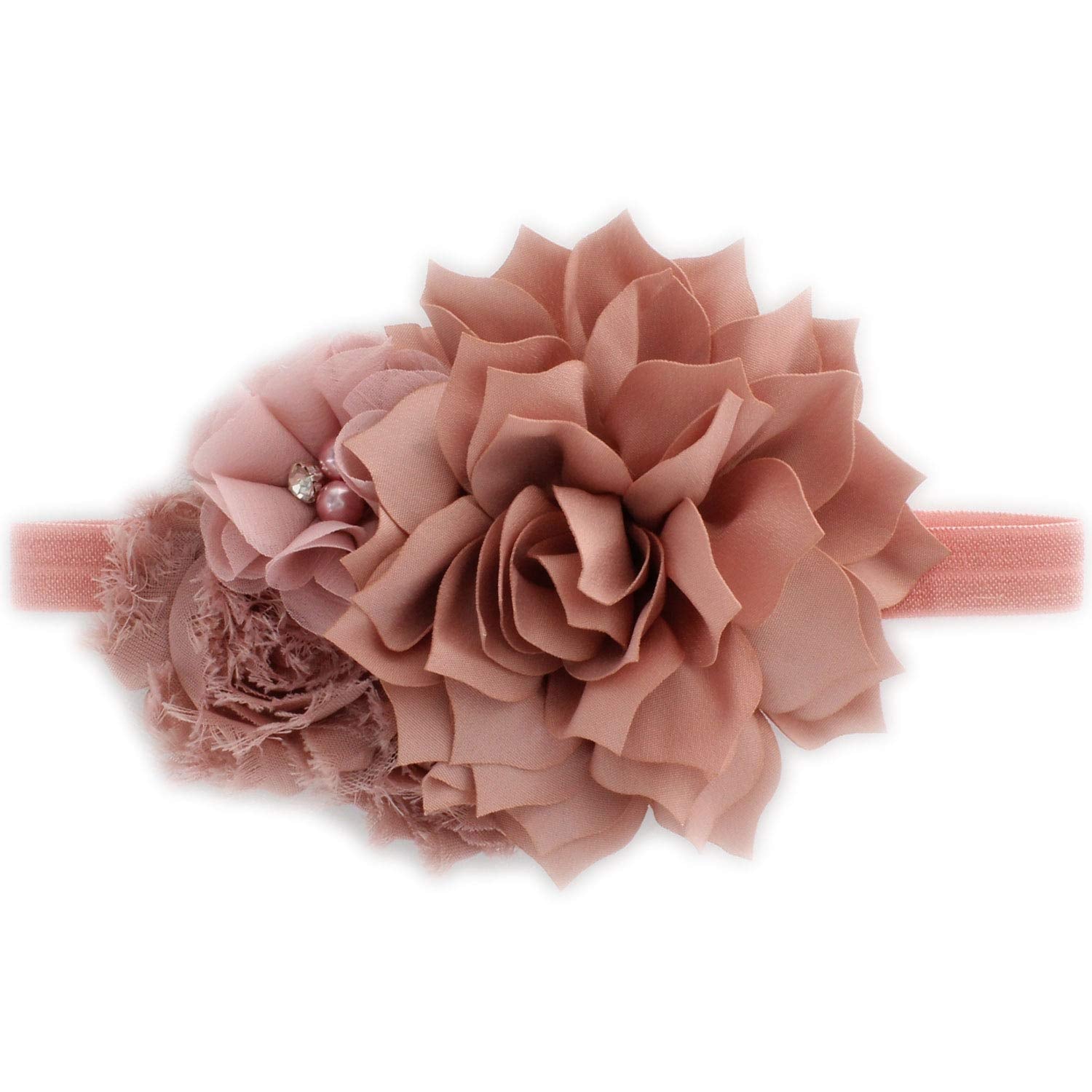 My Lello Headband Shabby Fabric Flower Cluster Baby - Infant - Toddler - Girl Stretchy Elastic Dusty Rose