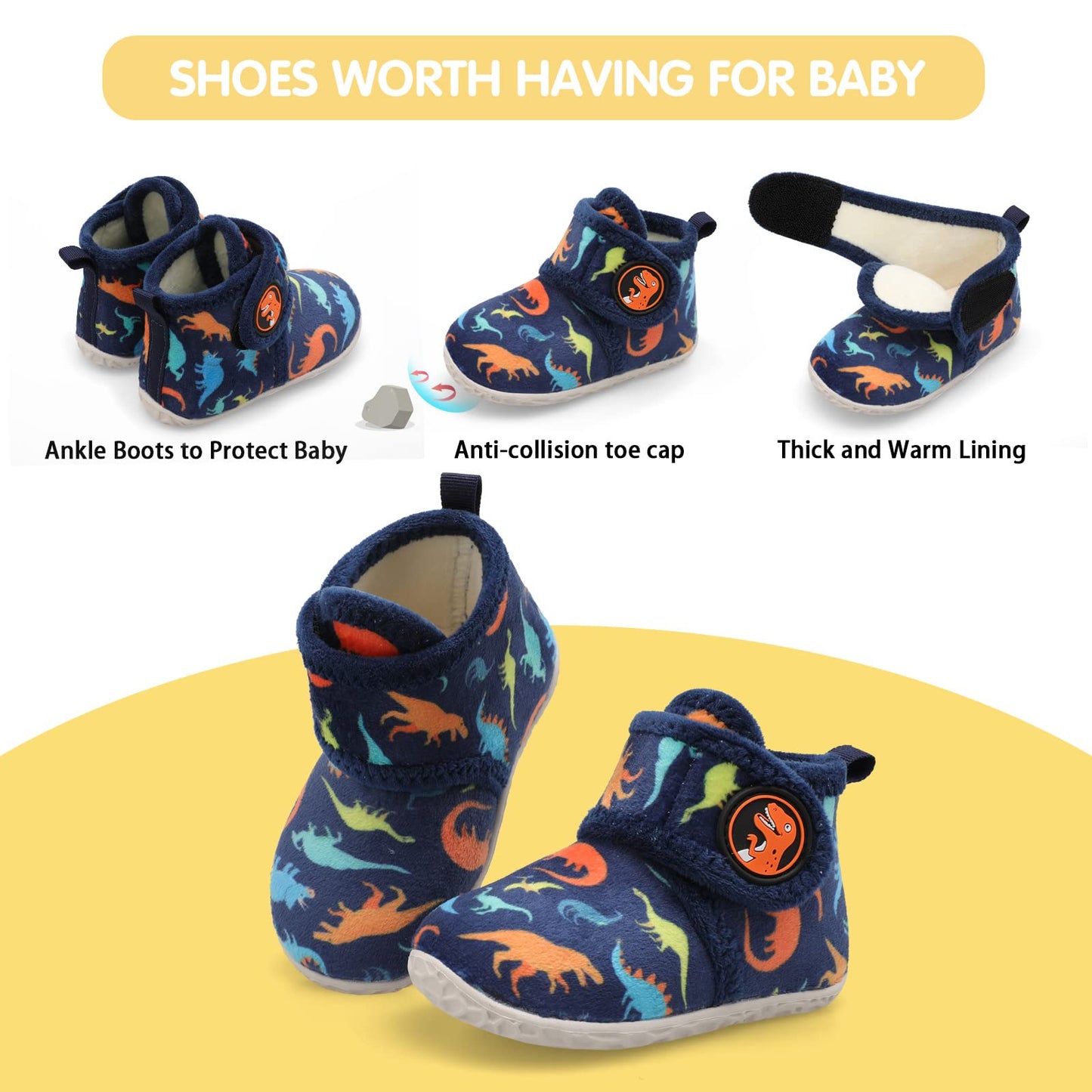 Feetcity Infant Shoes Baby Boots Boys Girls Slippers Cozy Fleece Booties First Walking Shoes Warm Socks Newborn Crib Shoes 0-6Mo