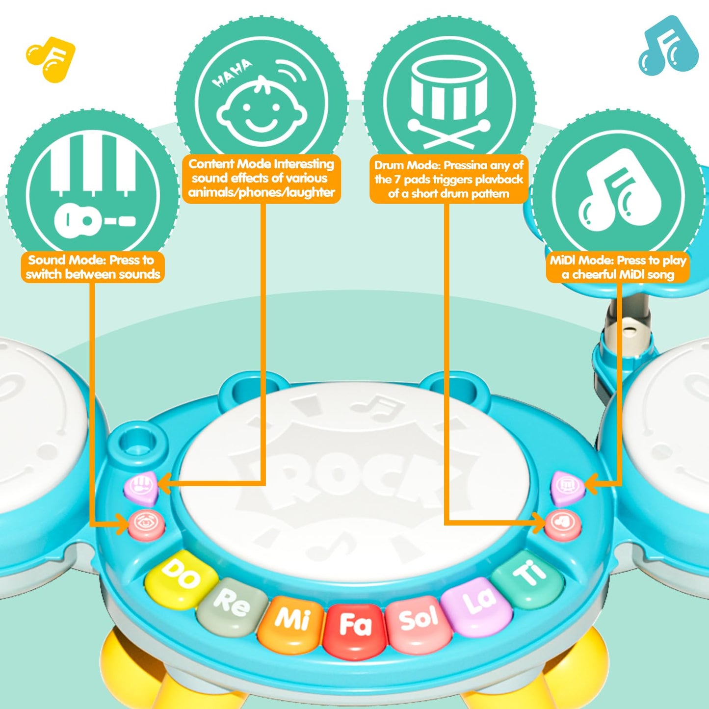 Toddler Drum Set for Kids 1-3, Baby Drum Set 1 Year Old with Light-Up Microphone, Musical Instruments Montessori Learning Toys f