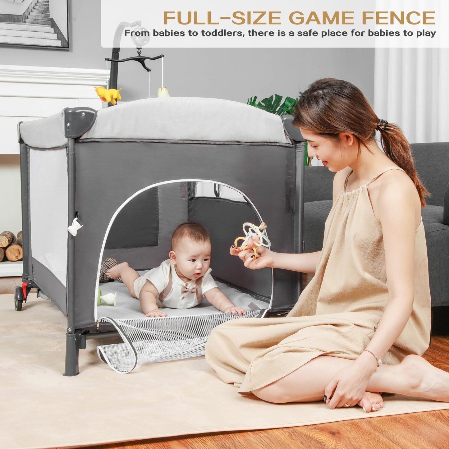 Mereryi Baby Bassinet 5-In-1 Pack And Play Portable Crib For Baby Bed,Multifunction Bedside Crib From Newborn To Toddlers,U-Shap