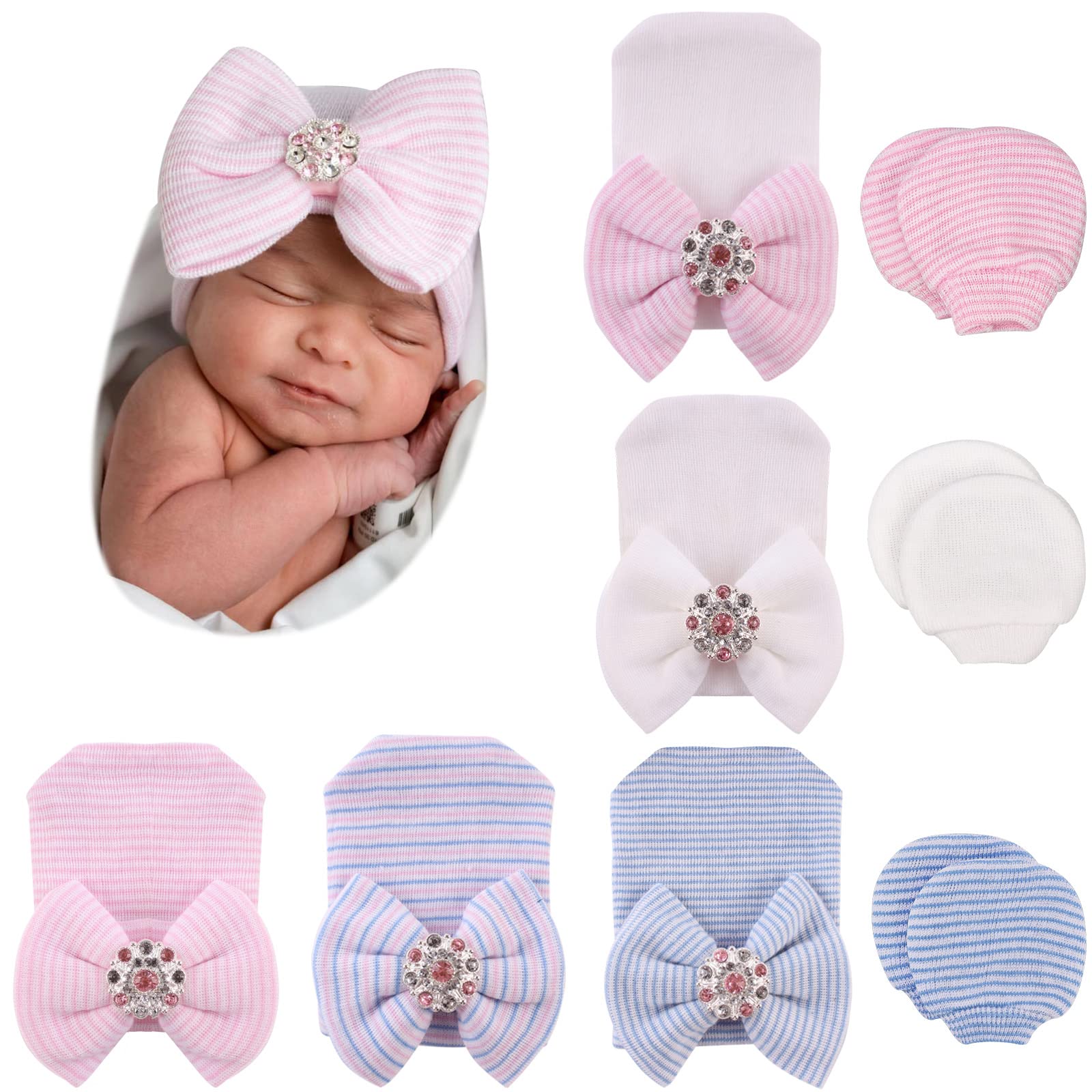 Bqubo Newborn Baby Caps Mittens For Baby Girls Set Hospital Hat Beanie Infant Ha WBCBBB08TBTTCSP